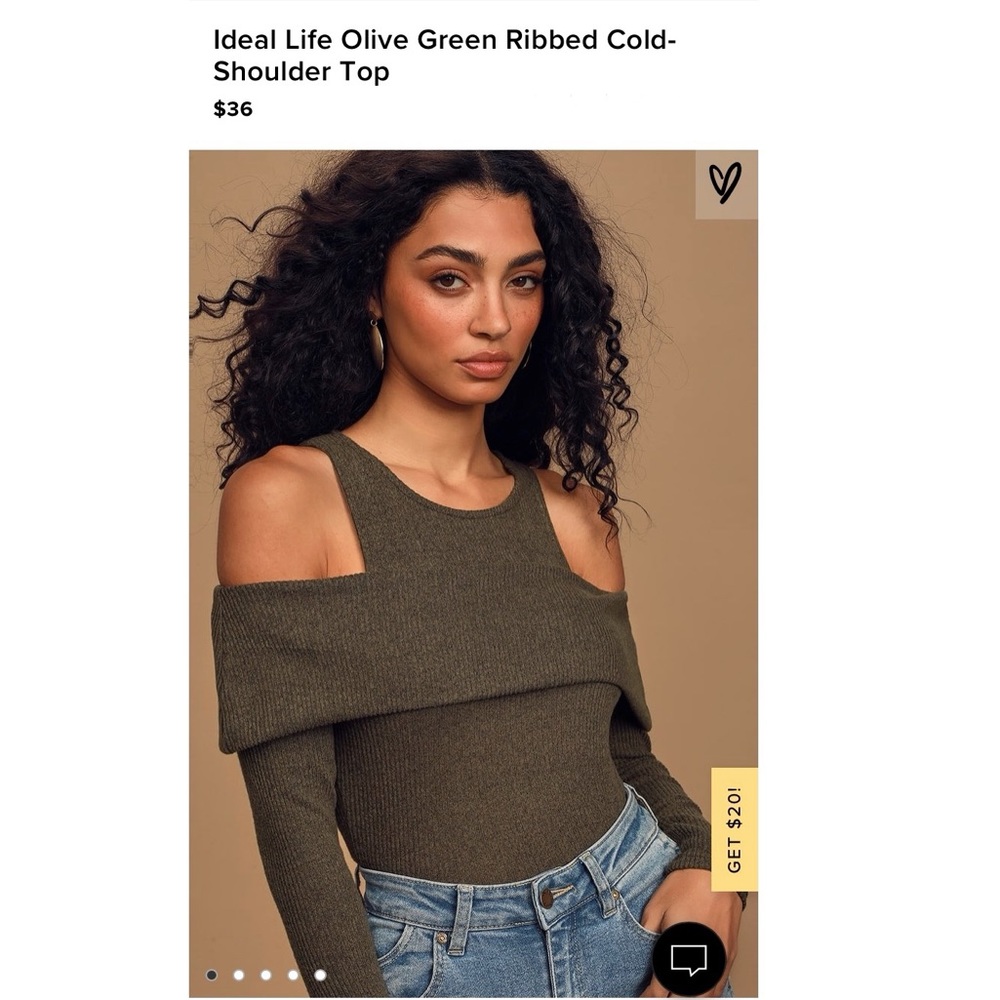 NWT. Lulu’s Olive Green Ribbed Cold Shoulder Top